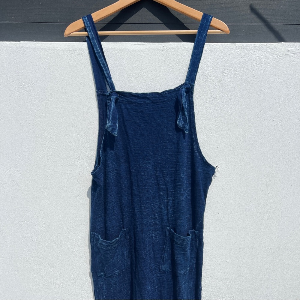 Faded Dark Wash Blue Lightweight Tie Strap Jumpsuit - Picture 2 of 11